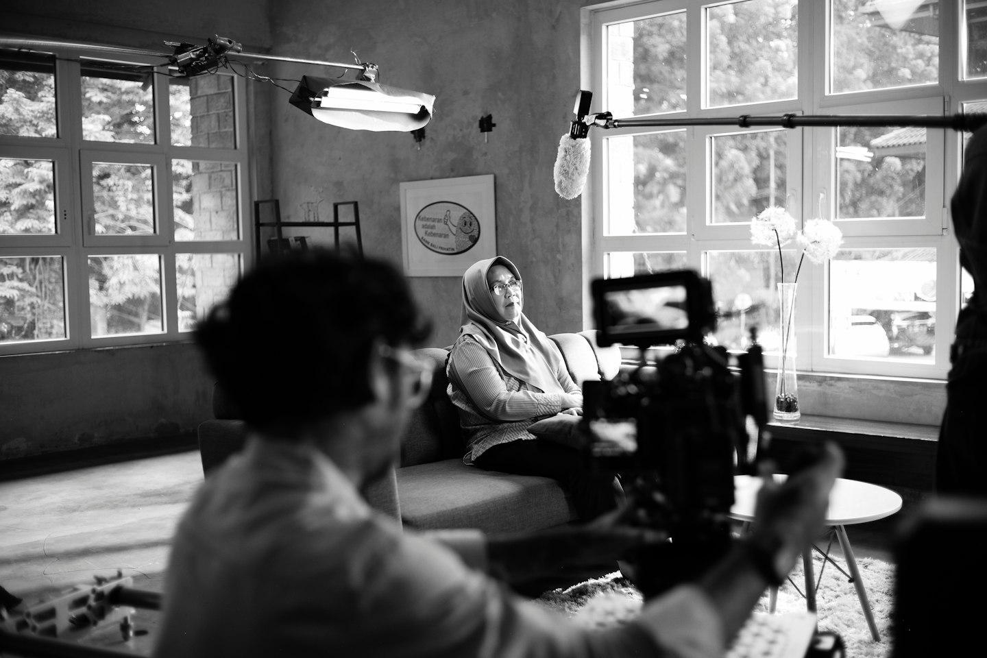 Filming of a scene inside a room
